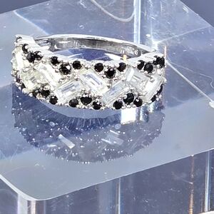 925 Sterling Silver Ring Sz 7 with Octagon Natural White Topaz 4x3mm & Spinel